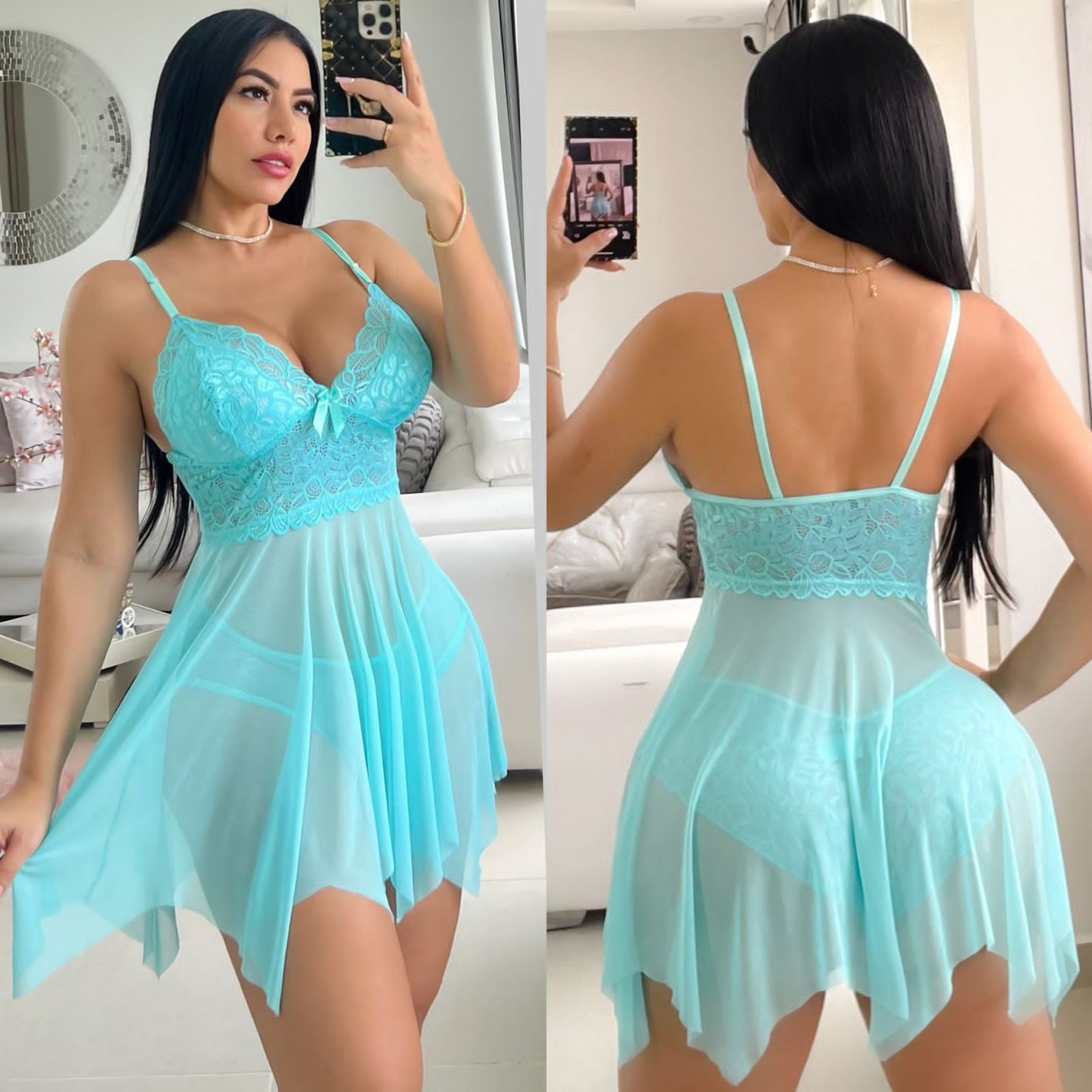 Contra entrega - Babydoll de Encaje Lencería Femenina