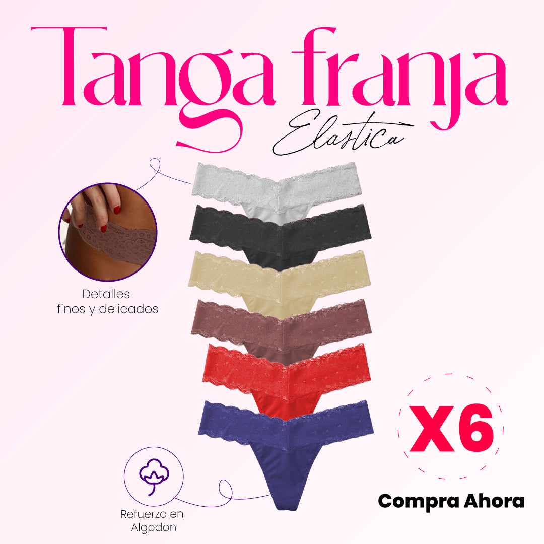 CONTRA ENTREGA - TANGA FRANJA ELASTICA PACK CON 6 UNIDADES