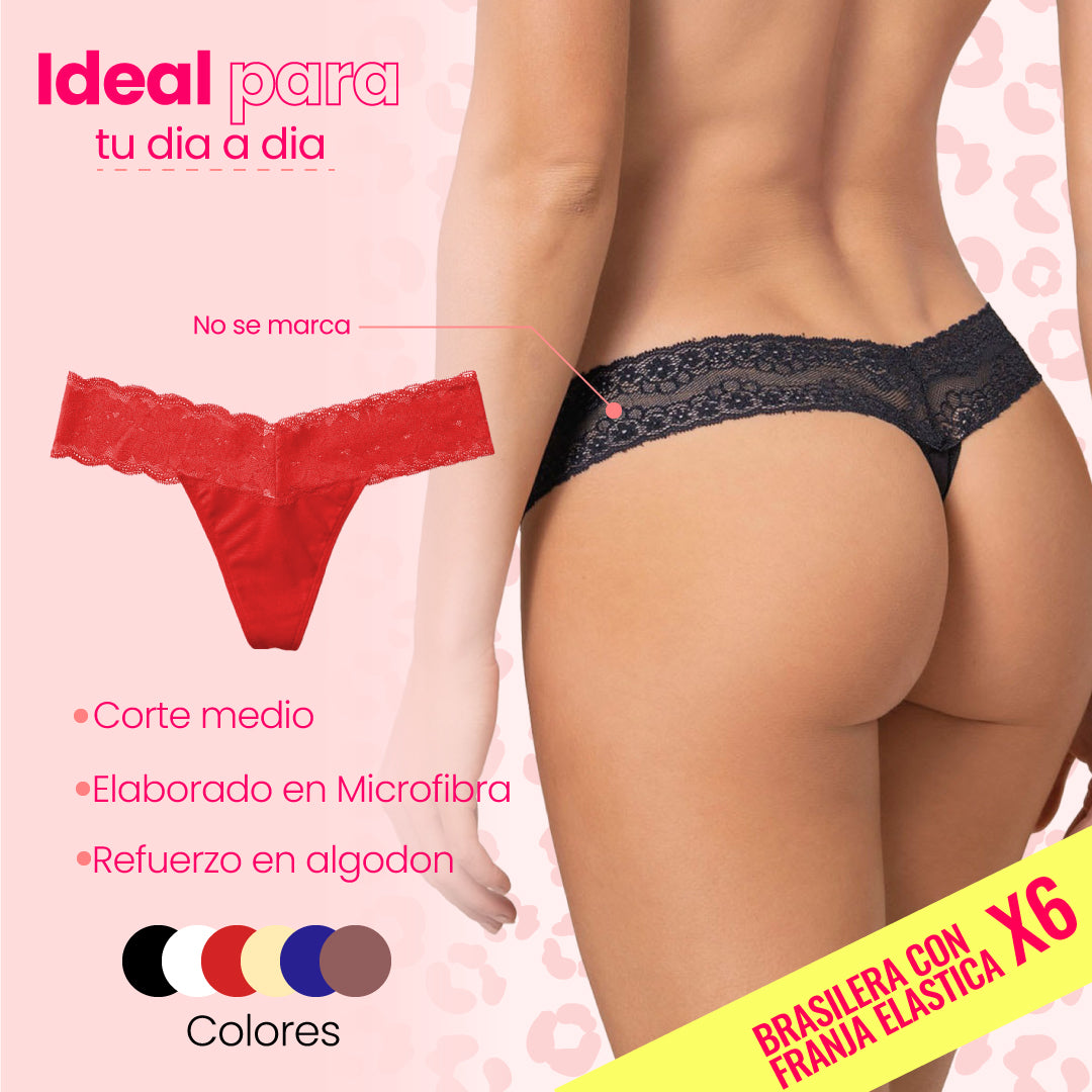 CONTRA ENTREGA - TANGA FRANJA ELASTICA PACK CON 6 UNIDADES